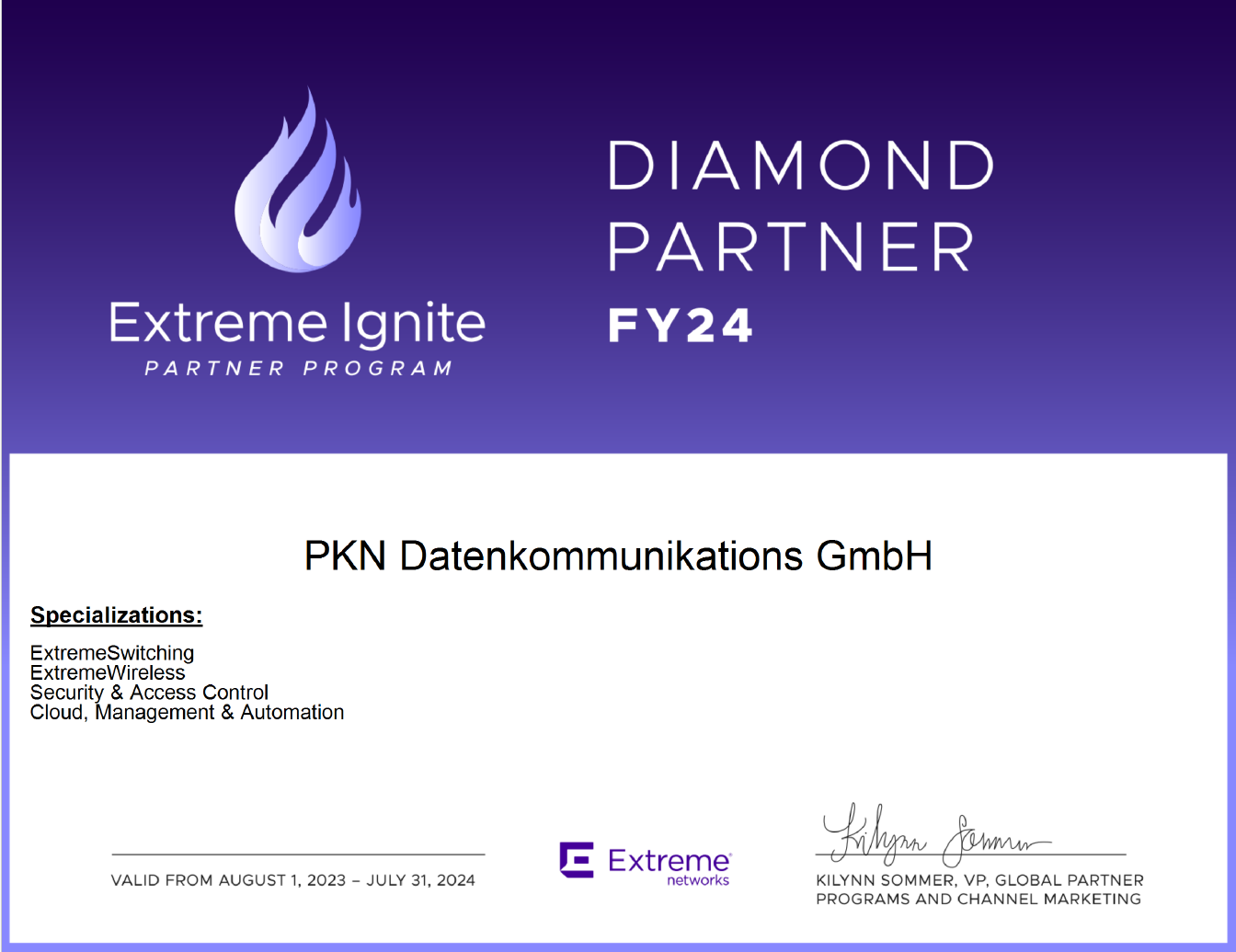 Zertifikat als Extreme Diamond Partner FY24 für PKN
